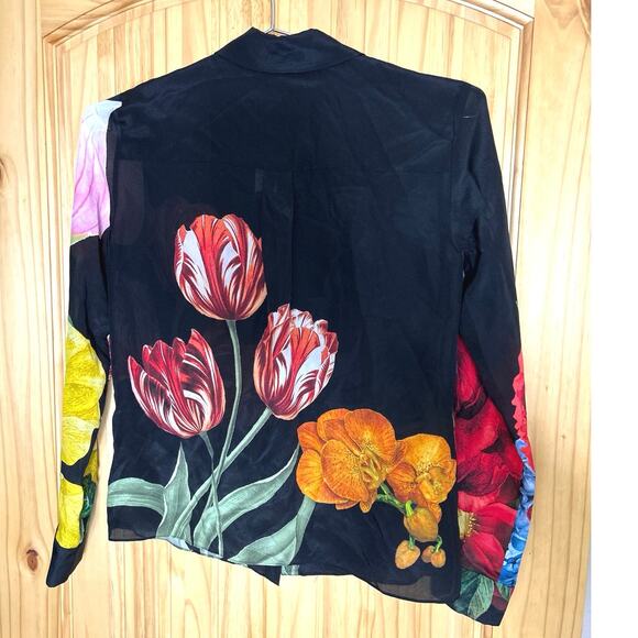 Alice and Olivia Willa Button Front Floral Silk Top Size XS Le Parisien $350 - Picture 12 of 14